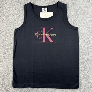 Calvin Klein Jeans Tank Top Juniors Medium Black Graphic Logo Cotton VTG NWT